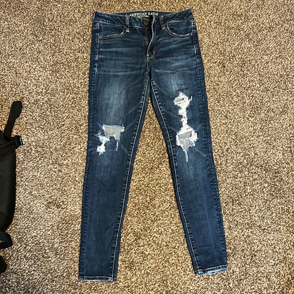 American eagle ripped skinny jeans, blue, size 6